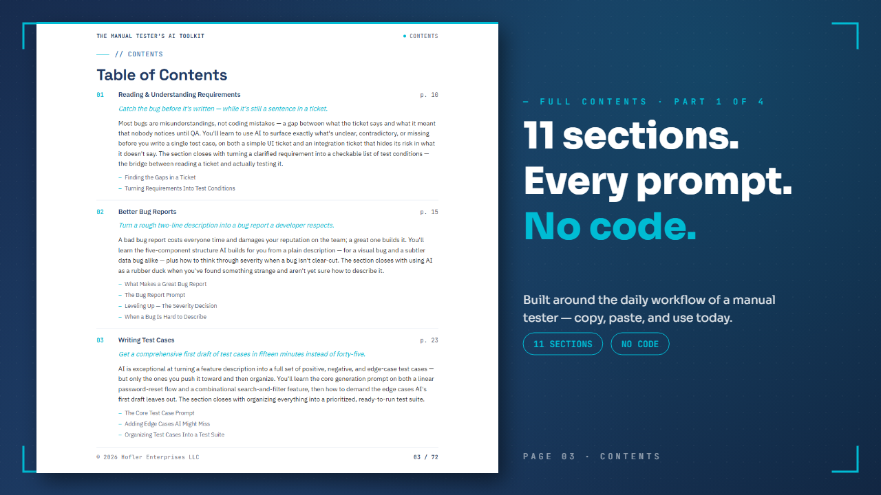 The Manual Tester's AI Toolkit — contents