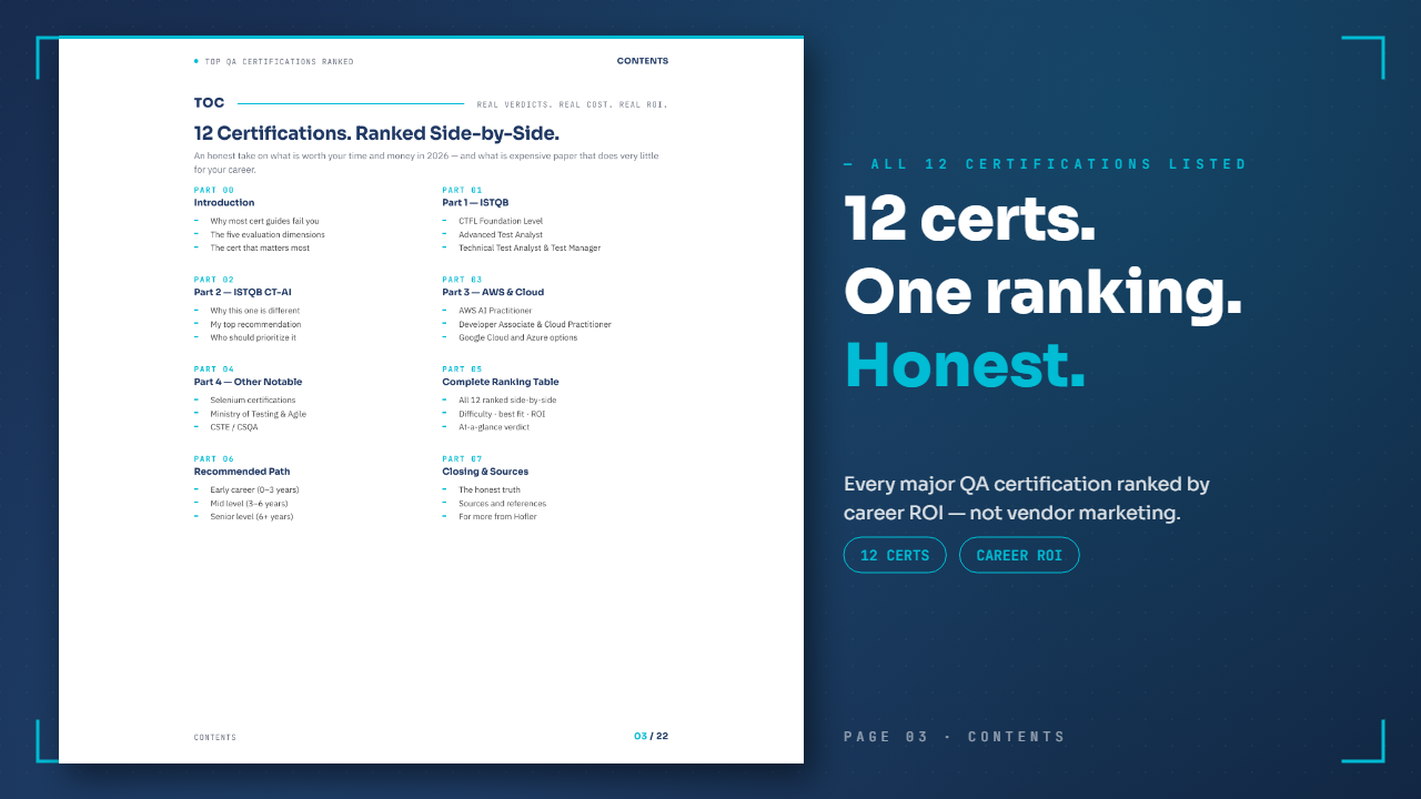 Table of contents, all 12 certifications listed